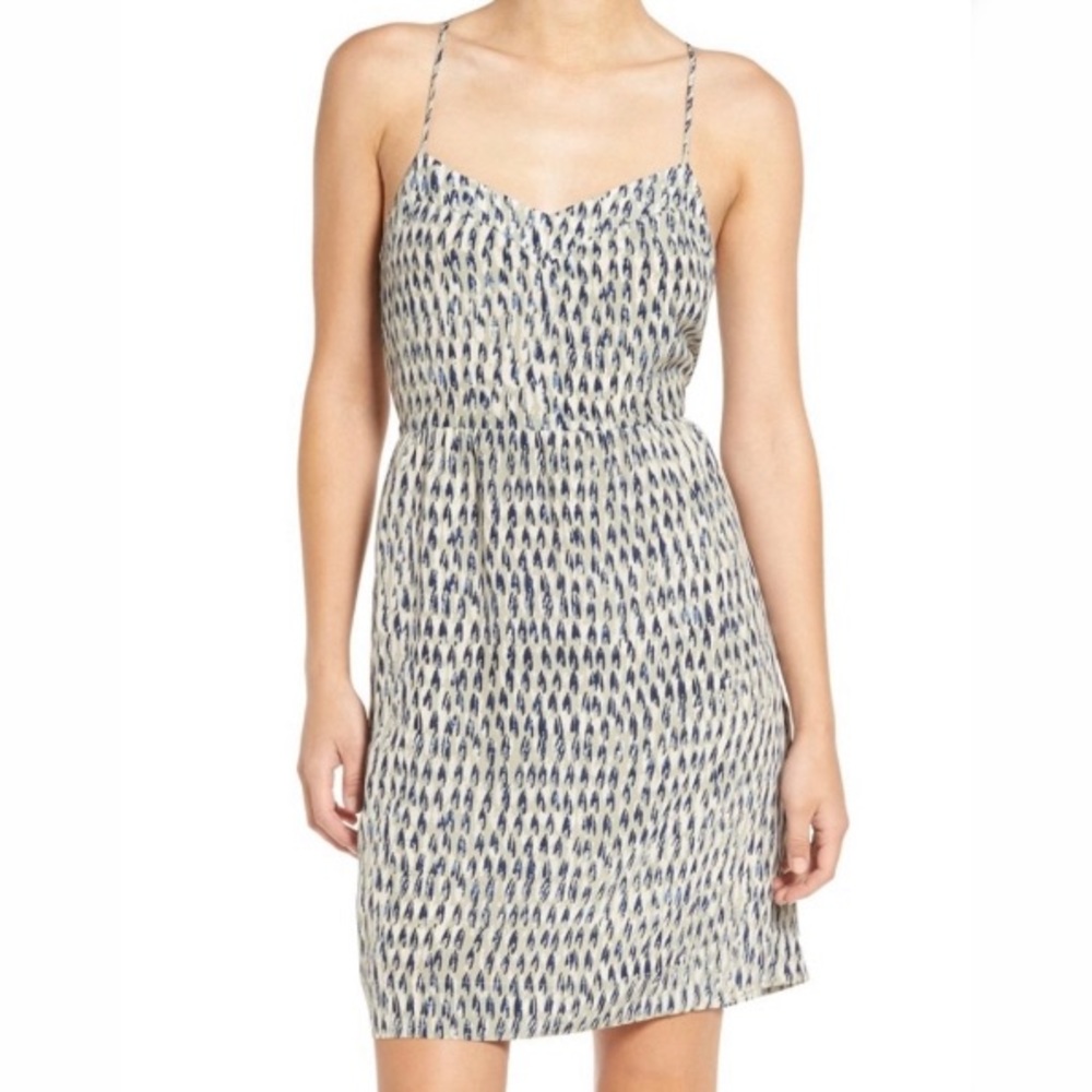 Madewell Blue/Gray Silk V-Neck Camisole Dress